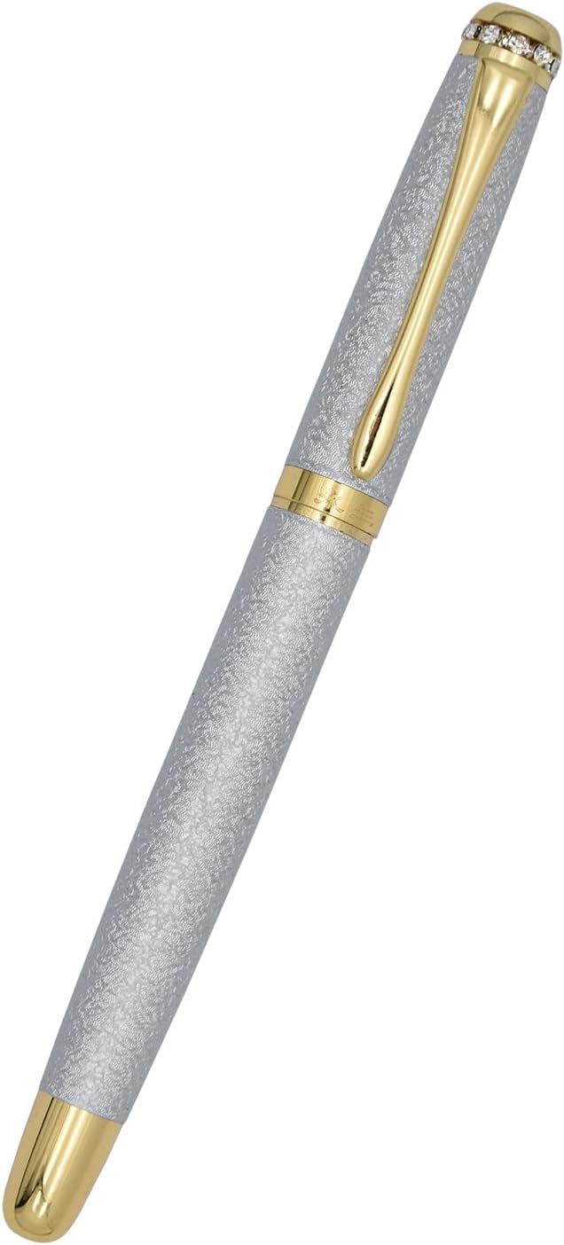 Gullor Pluma estilográfica, cuerpo esmerilado con borde dorado, recargable, incluye convertidor de tinta, punta extrafina (0.015 in), blanco