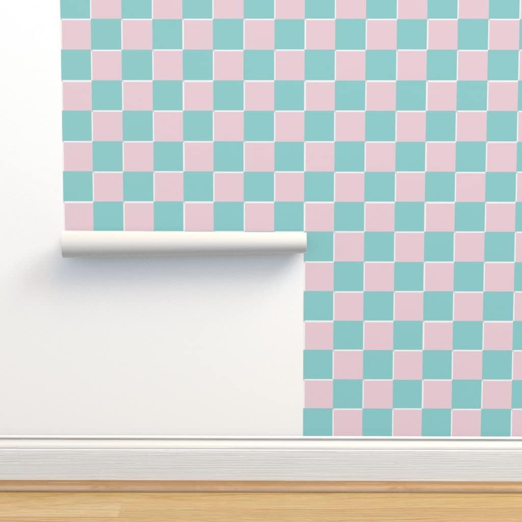 Spoonflower Papel tapiz extraíble de 3 x 2 pies  Papel tapiz de tablero de ajedrez rosa y verde con estampado de bloques pastel retro Y2K