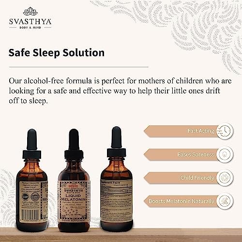 SVASTHYA BODY & MIND Melatonina líquida  Promueve el sueño natural  Sin alcohol para adultos y niños, fabricado en los Estados Unidos, 2 onzas,