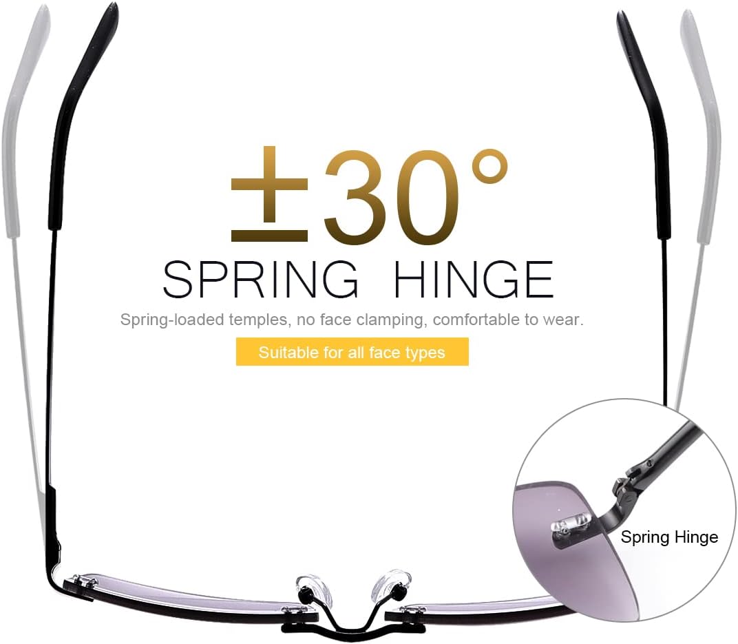 MIRYEA Lentes de lectura completos sin montura con protección UV, bisagra de resorte, lentes de sol anti luz azul para hombres y mujeres, no