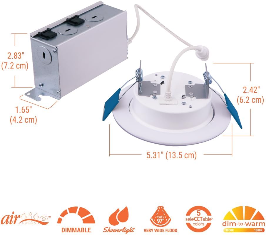 HALO RL – Luz nocturna LED empotrable de 4 pulgadas, 700 lúmenes, seleccionable 2700K, 3000K, 3500K, 4000K, 5000K CCT con atenuación a cálida