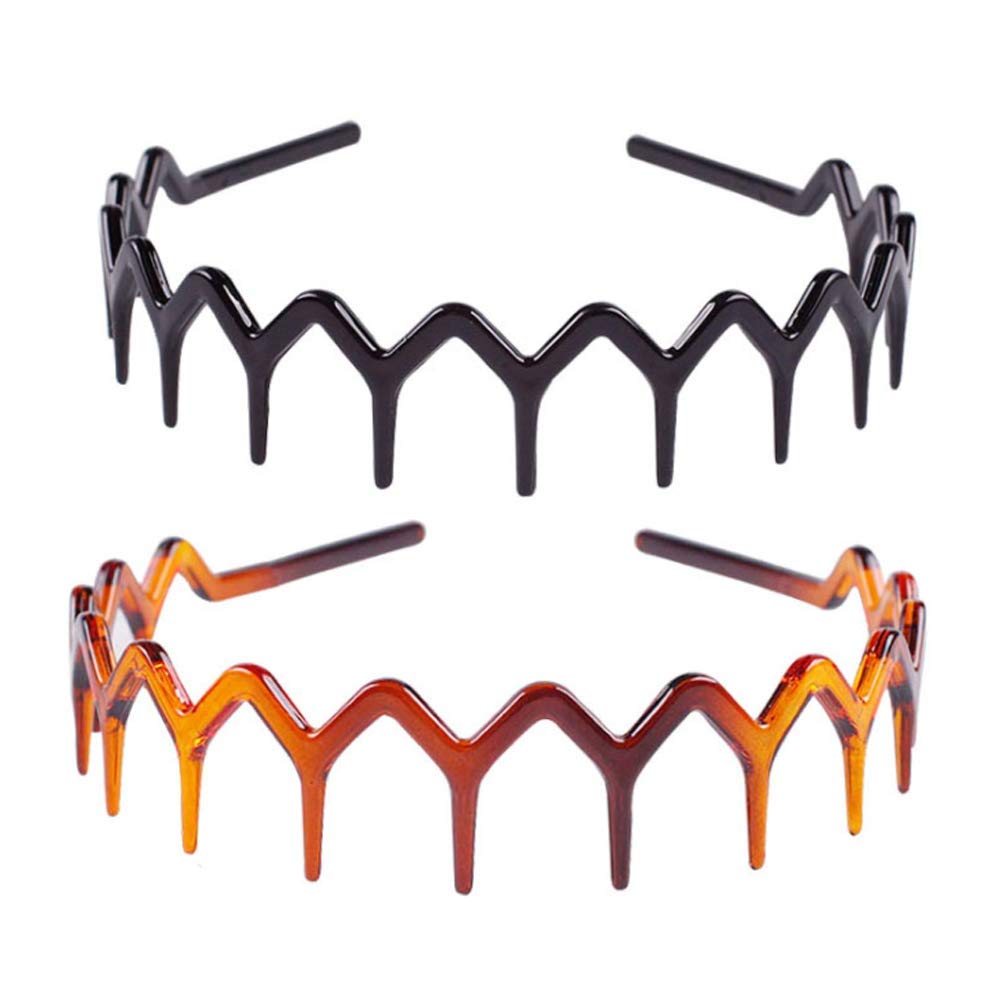 Juego de 2 diademas de plástico en zigzag, diadema de dientes de tiburones, peine para el cabello, accesorio para mujeres, damas, niñas (negro +
