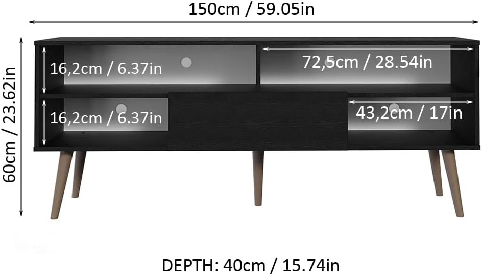 Madesa Moderno soporte de TV con 1 puerta, 4 estantes para televisores de hasta 65 pulgadas, centro de entretenimiento de madera de 23 pulgadas de
