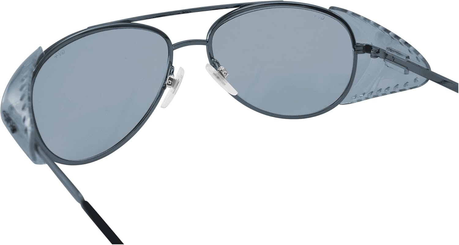 Global Vision Gafas de sol de seguridad para motocicleta de aviador, color plateado con protectores laterales