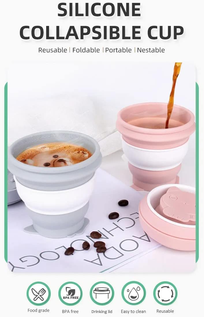 Taza de café de viaje plegable taza aislada vaso batido con tapa silicona reutilizable para llevar, plegable, de silicona, plegable, agua fría y