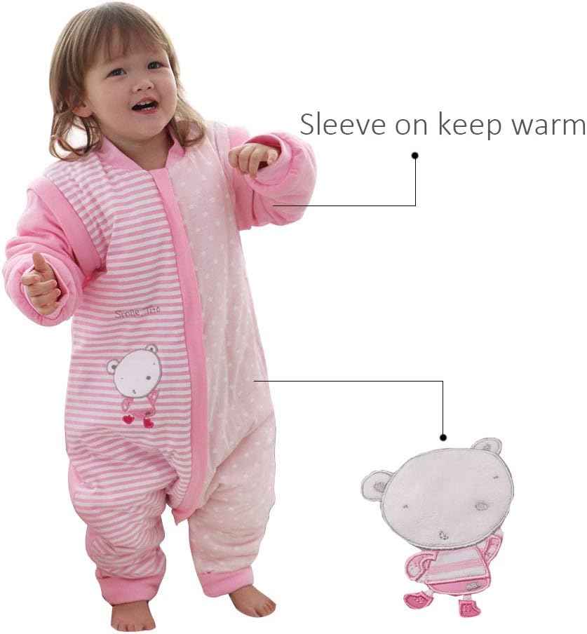 Saco de dormir para niños pequeños con pies, grande (3-7T) de algodón de 1.5 tog de manga larga, saco de dormir para bebé con piernas para caminar,