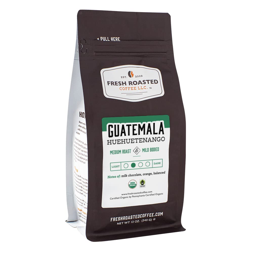 Fresh Roasted Coffee, Huehuetenango guatemalteco orgánico, 12 onzas, tostado medio, kosher de comercio justo, grano entero