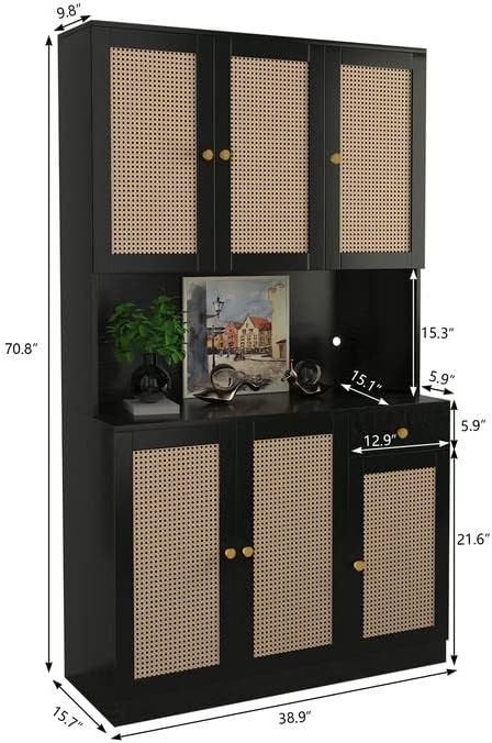 Armarios de despensa de cocina de 71 pulgadas con gabinete, armario de buffet independiente con estantes ajustables, despensa de cocina tradicional