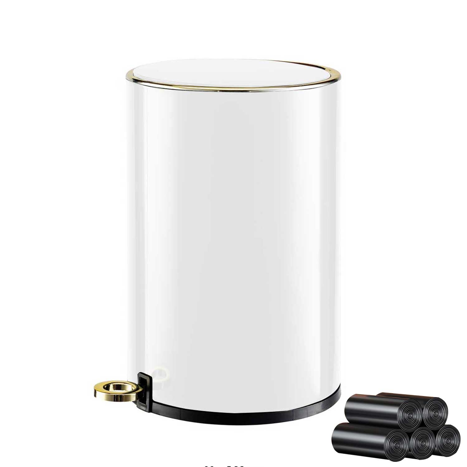 Cubo de basura redondo de metal con tapa y pedal, contenedor de basura de 2 galones con papelera interior extraíble para baño, dormitorio, cocina,