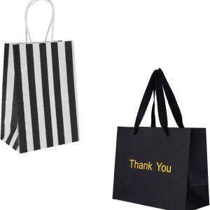 50 bolsas pequeñas a rayas negras de 5.25 x 3.25 x 8 pulgadas + 25 bolsas pequeñas de regalo de agradecimiento de 8.6 x 3.9 x 7 pulgadas 50 bolsas pequeñas a rayas negras de 5.25 x 3.25 x 8 pulgadas + 25 bolsas pequeñas de regalo de agradecimiento de 8.6 x 3.9 x 7 pulgadas