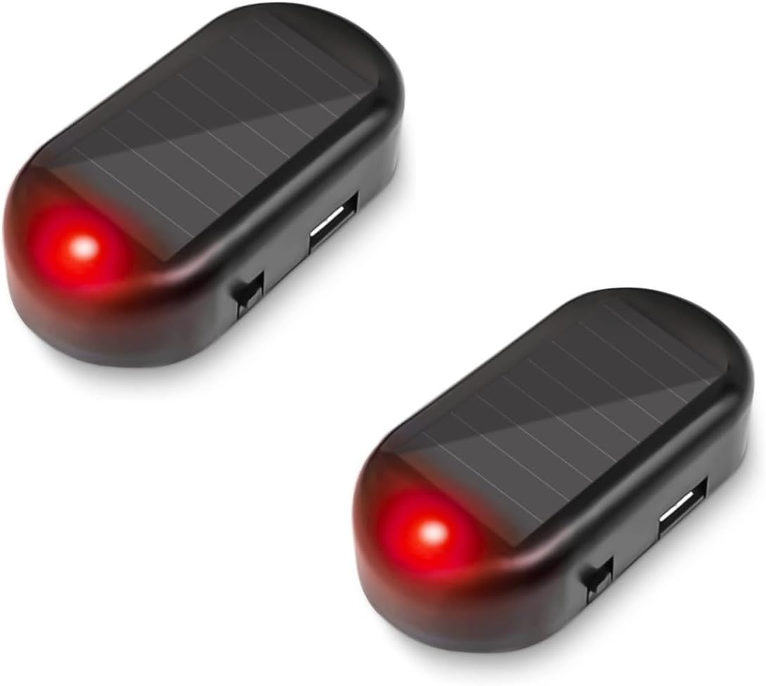 Luz de alarma de coche de energía solar simulada simulada alarma antirrobo LED intermitente luz de seguridad con nuevo puerto USB, rojo x2