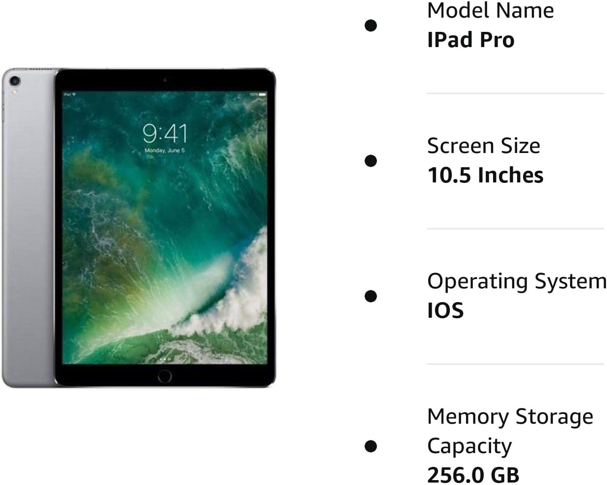 Apple iPad Pro 2017 (10.5 pulgadas, Wi-Fi + celular, 256 GB) Gris espacial (renovado)