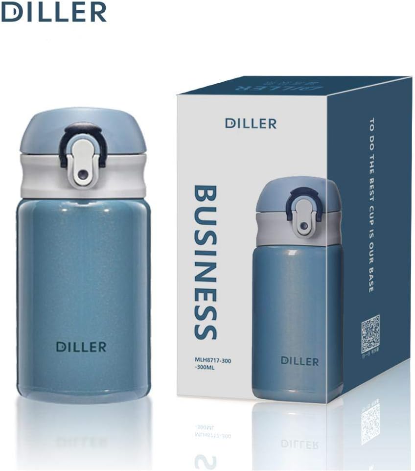Botella de agua Diller Thermos, botella de acero inoxidable aislada de 10 onzas, a prueba de fugas, ideal para bolso o bolsa de almuerzo para niños,