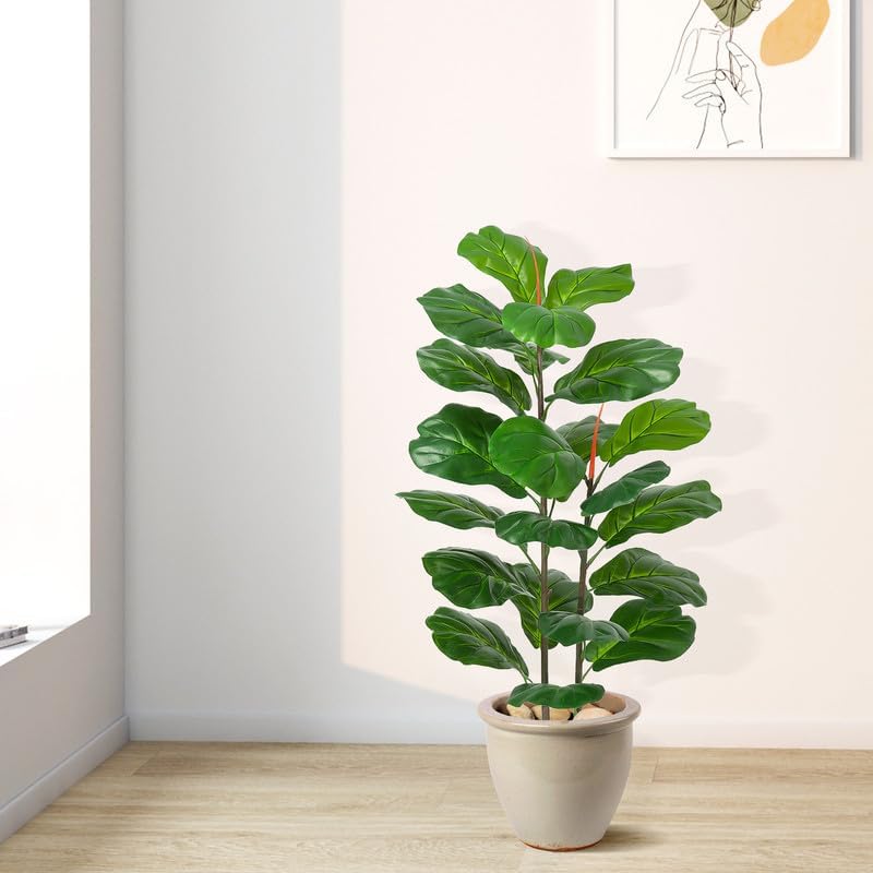 IDEALHOUSE Ficus Lyrata – Árbol de higuera artificial de 39 pulgadas para decoración del hogar, interior, exterior, oficina, sala de estar, baño,