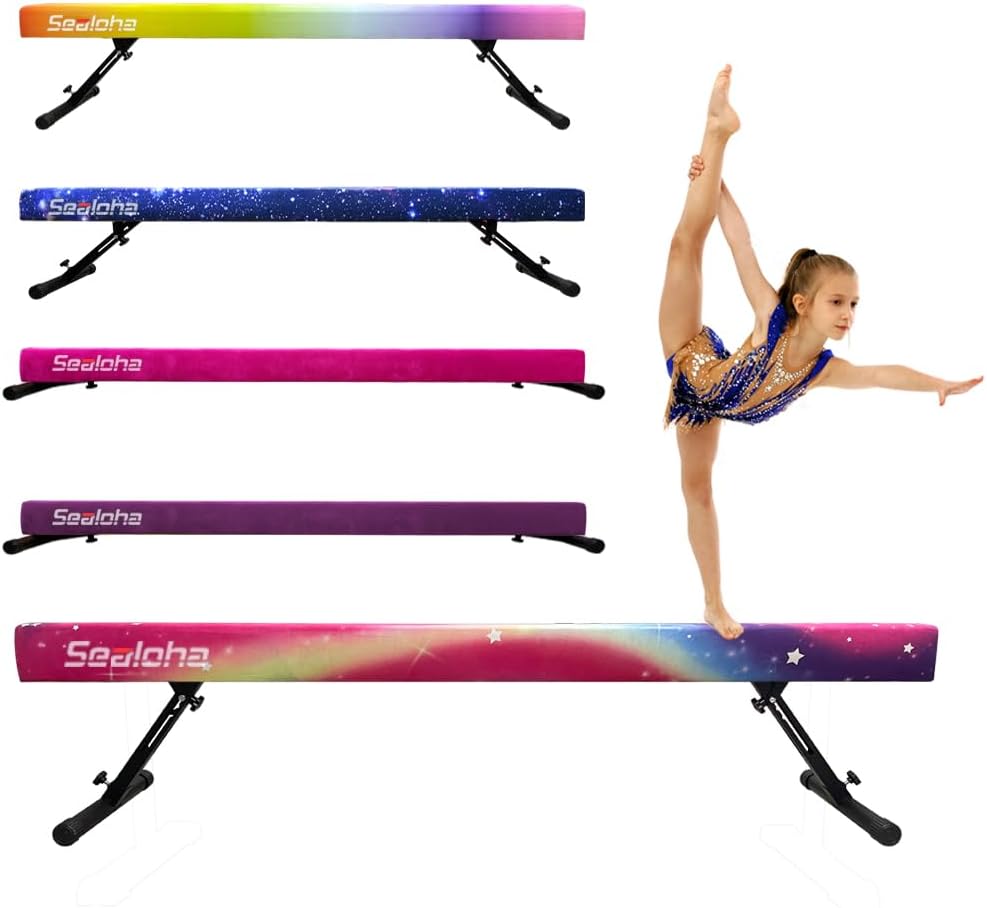 Sealoha 8ft Ultrasimple Adjustable&Foldable Balance Beam,High-Low Floor Beam Suede Gymnastics Equipment,No Tool Require, Gymnastics Beam for