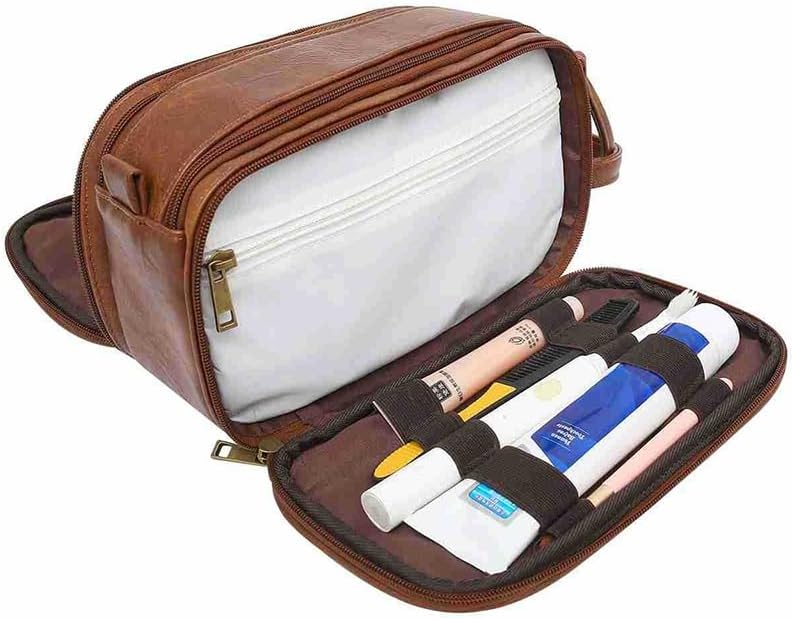 Neceser impermeable grande viaje afeitado Dopp kit marrón PU cuero hombres bolsa de aseo Dopp kit para hombres viaje neceser bolsa de aseo para