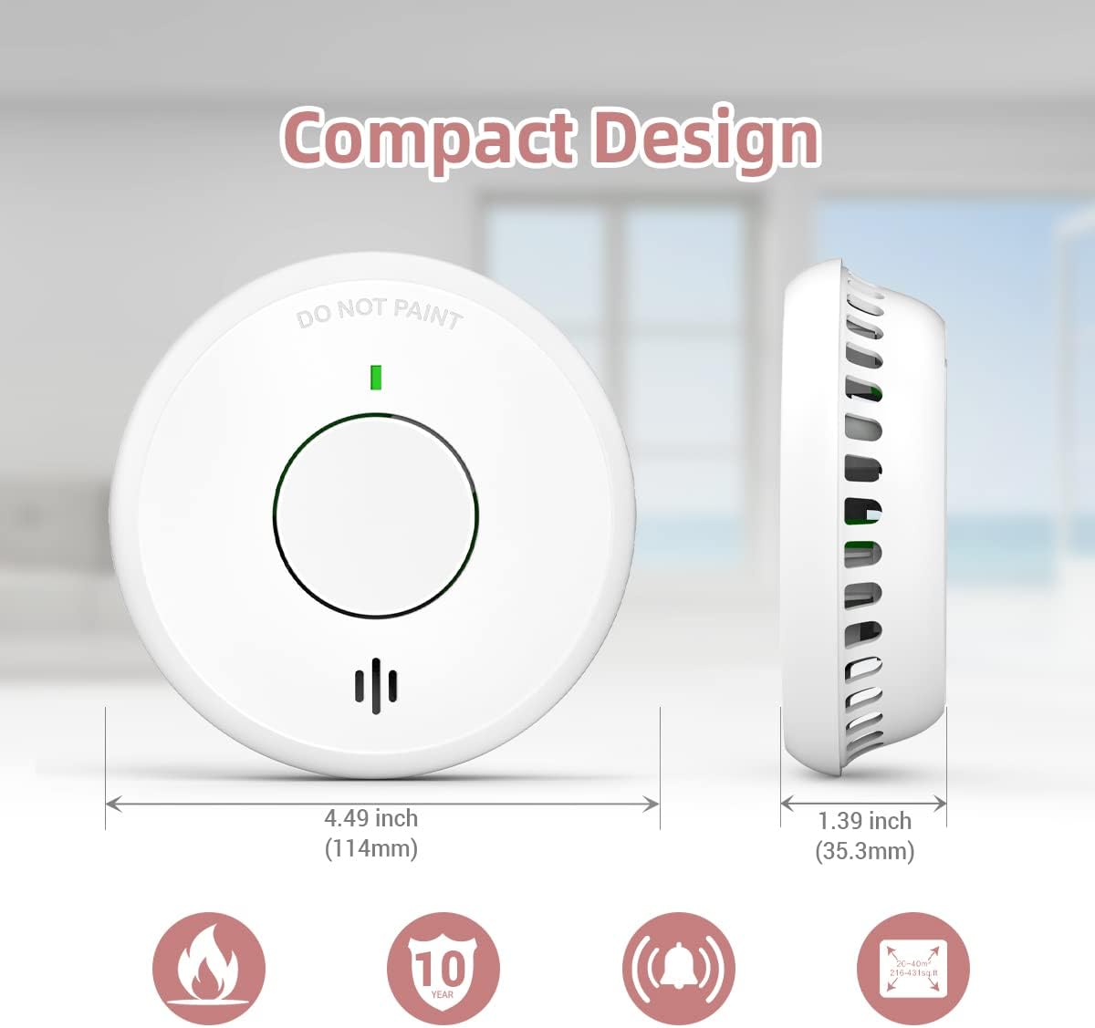 Putogesafe Detector de humo inalámbrico interconectado, alarma de humo con 10 años de duración de la batería, alarma contra incendios con botón