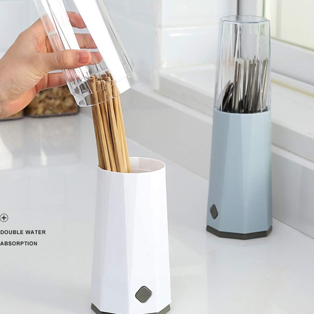 Hemoton Soporte para palillos, cubiertos de plástico con tapa, cubiertos de cocina, organizador de almacenamiento de utensilios de plástico para
