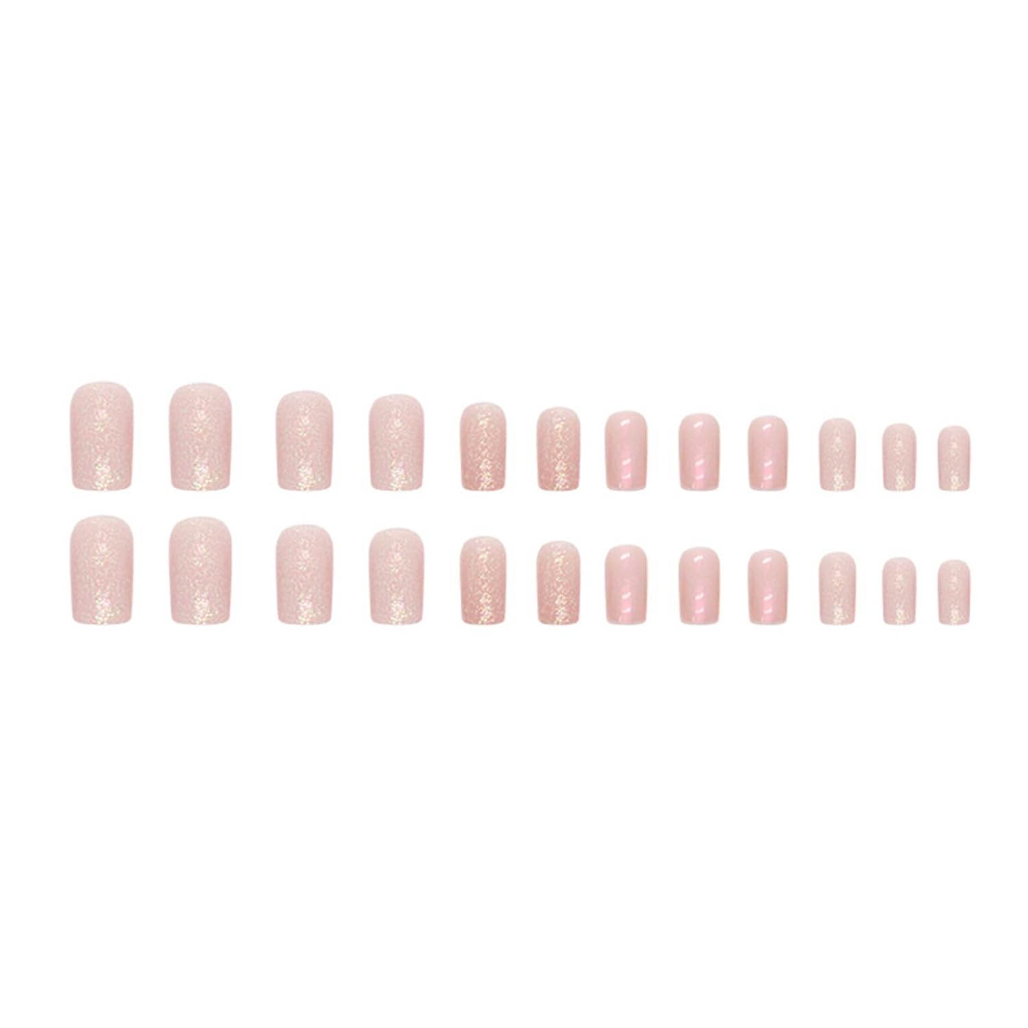 Uñas postizas cuadradas a presión, uñas postizas cortas con purpurina rosa con diseños de aurora, uñas acrílicas de cobertura completa, uñas