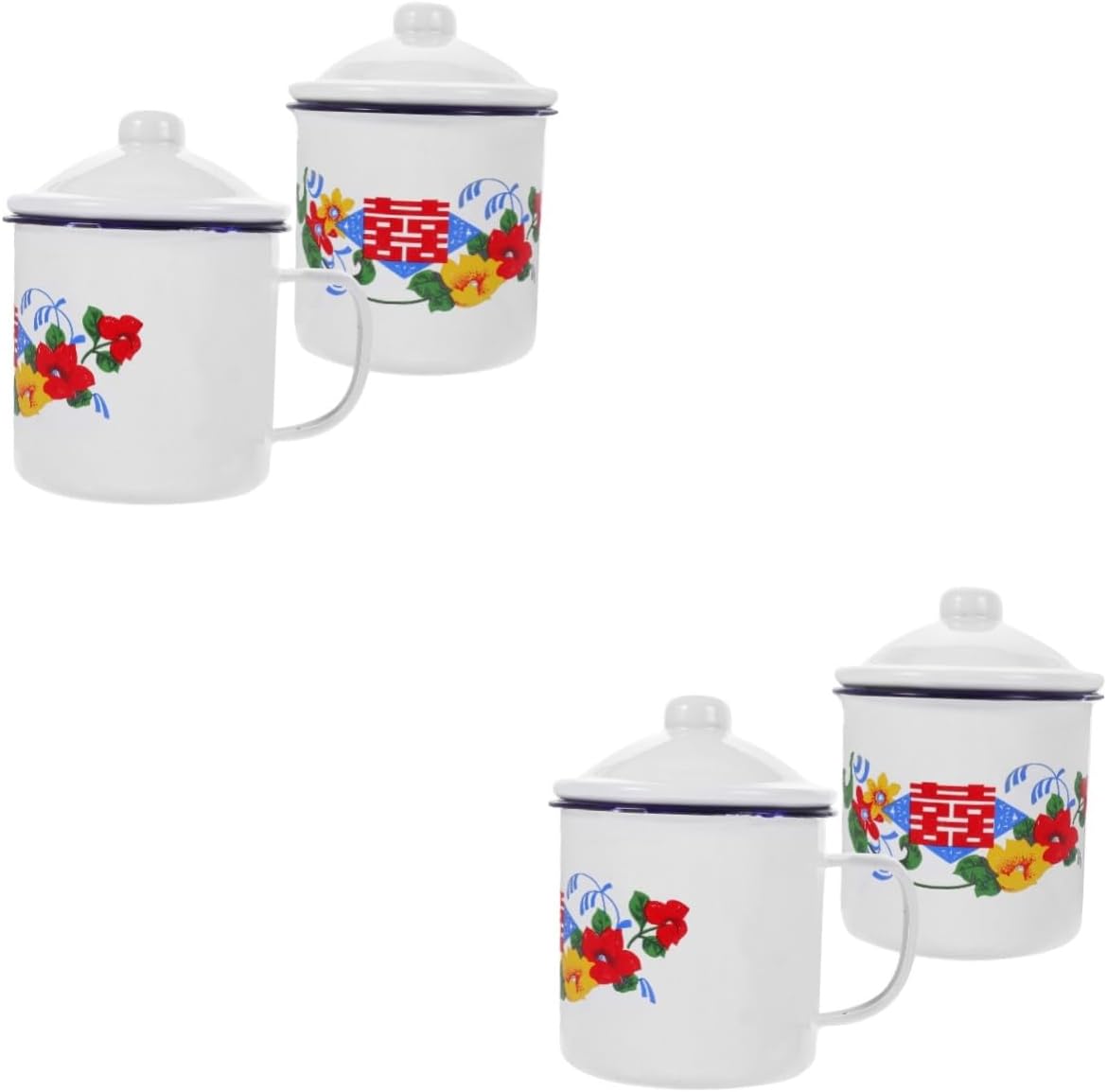 Abaodam 4 uds Taza de esmalte rojo Taza de café para fiesta, tazas de bebida de campamento, taza de té con patrón de flores, taza de esmalte retro,