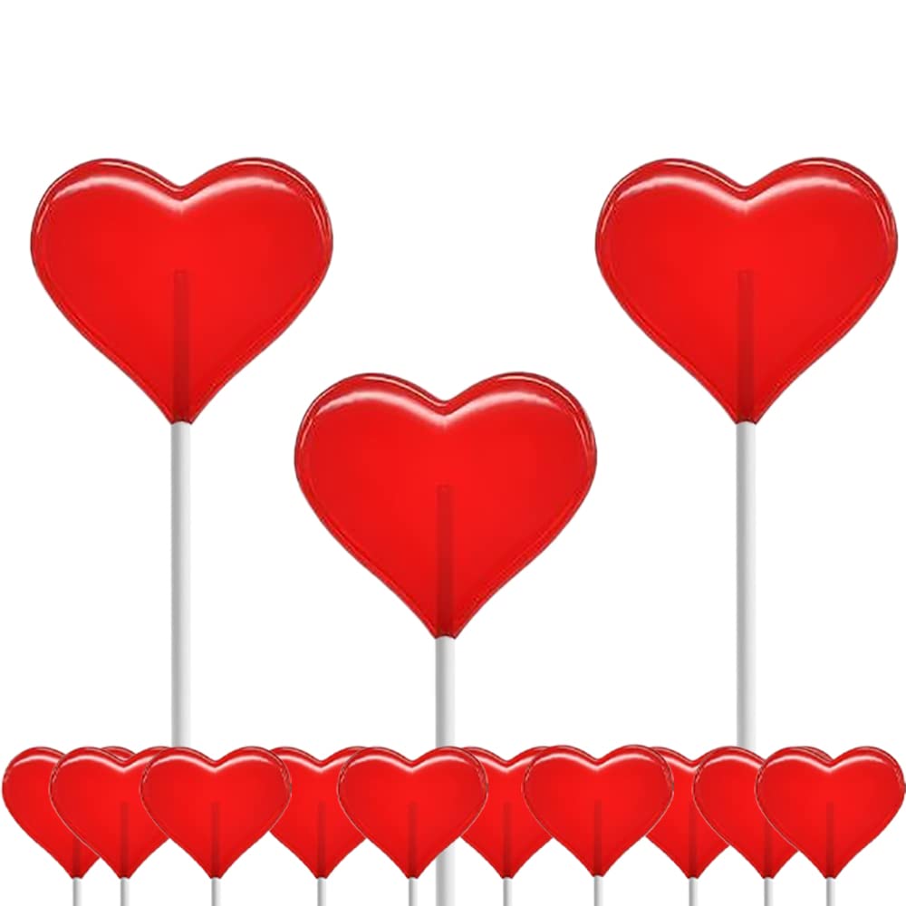 Mini paletas para el día de San Valentín con forma de corazón rojo con sabor a fresa, envueltas individualmente, paletas de 0.18oz, aprox. 40