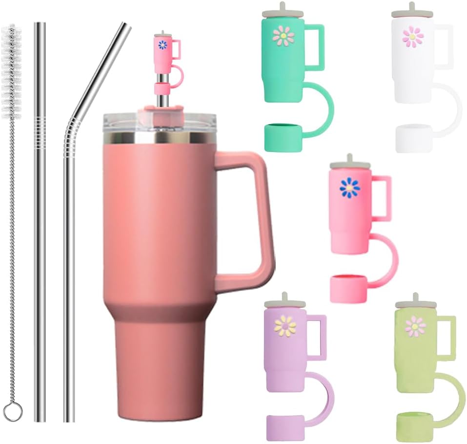 Stanley – Tapas de paja de 0.394 pulgadas con popotes para vasos Stanley de silicona de grado alimenticio de 30 y 40 onzas, a prueba de polvo y