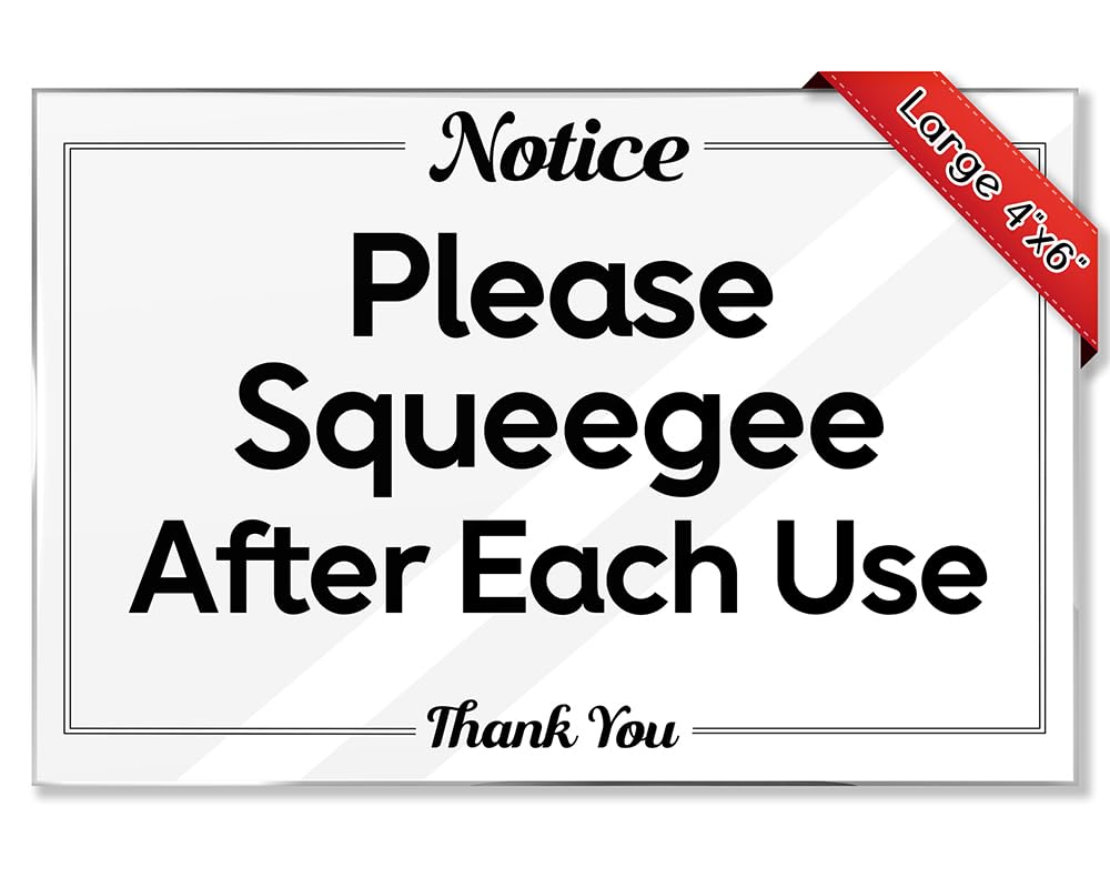 Airbnb Essentials for Hosts Bathroom Signs – 4″x6″ Acrylic Sign wMounting Tape – Please Squeegee After Each Use Bathroom Sign Rental Home