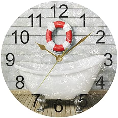 ZOEO Reloj de pared para bañera, de madera, vintage, de 10 pulgadas, redondo, silencioso, sin tictac, funciona con pilas, decoración de cuarzo para