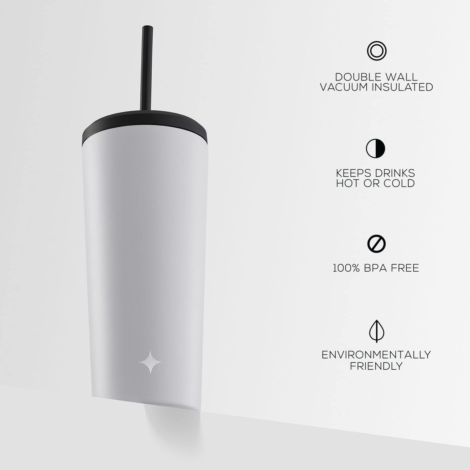 JoyJolt Vaso aislado al vacío de 24 onzas con tapa y popote (2 de cada uno) vaso de acero inoxidable de doble pared al vacío, con forro de cobre