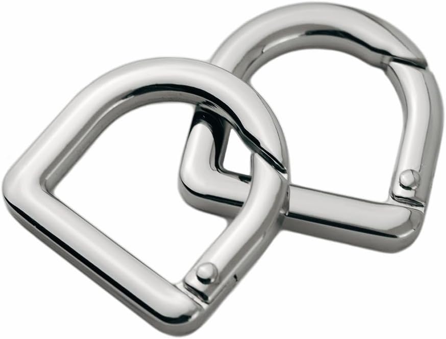 2 llaveros de resorte de metal semicírculo, clip de ganchos de resorte, hebilla de llavero de resorte, anillo plano en D para monederos (plateado)