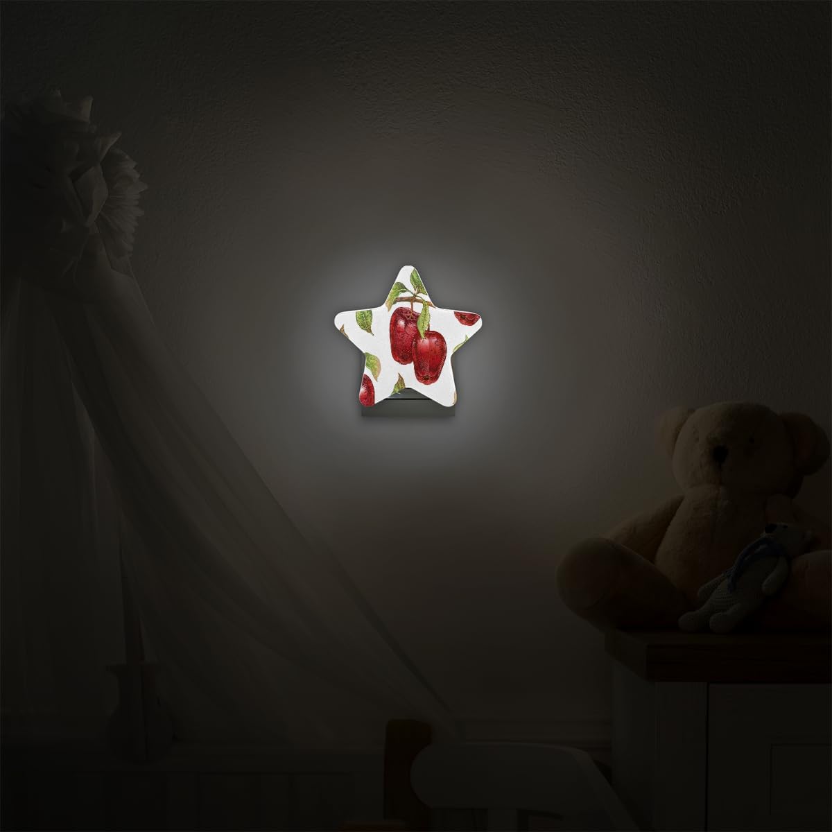Lámpara de luz nocturna LED enchufable con manzanas rojas, luz nocturna enchufable para paredes, bonita lámpara de pared para bebé, escaleras,
