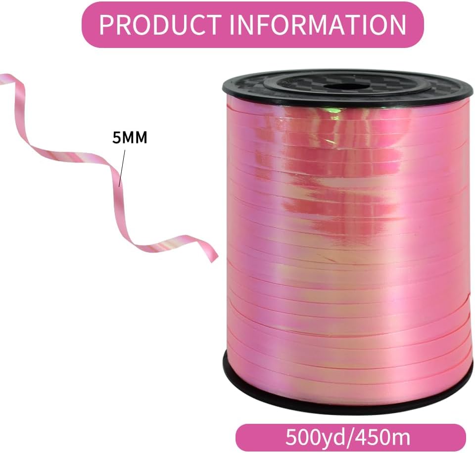 Cinta rizadora de 500 yardas de color rosa claro de 0.197 in para envolver regalos, cinta delgada y rizada para manualidades, cuerda de globos,