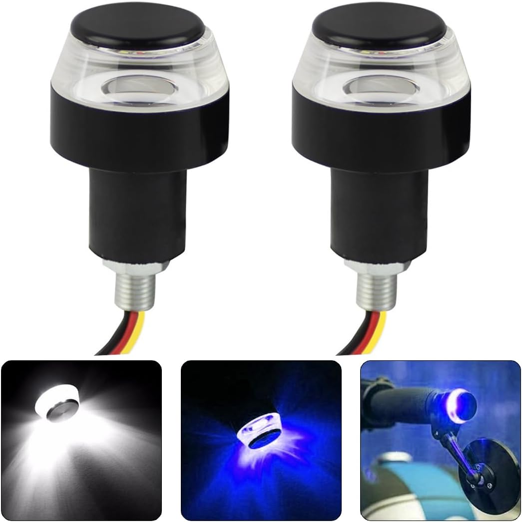 AICEL Luces LED para el extremo del manillar de motocicleta, luz indicadora de giro para manillar, 12 V, barra de mango de agarre, lámpara de
