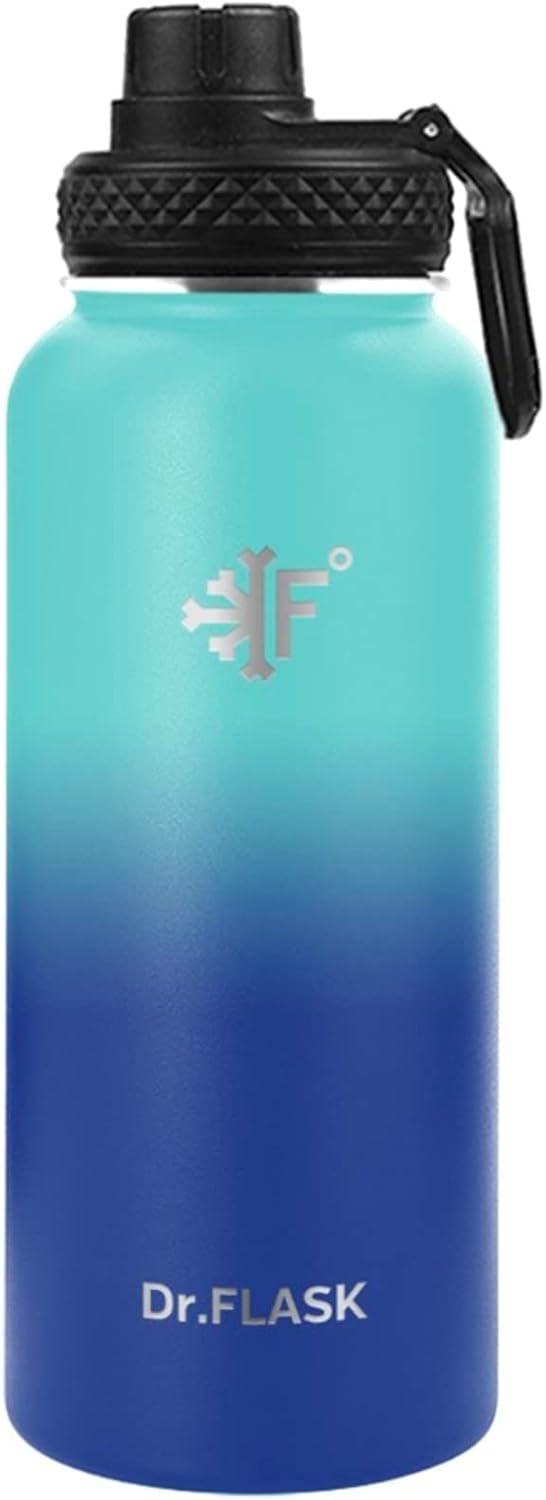 Botella de agua deportiva de 32 oz, 3 tapas (tapa con pajilla), a prueba de fugas de acero inoxidable con aislamiento al vacío, doble pared, taza