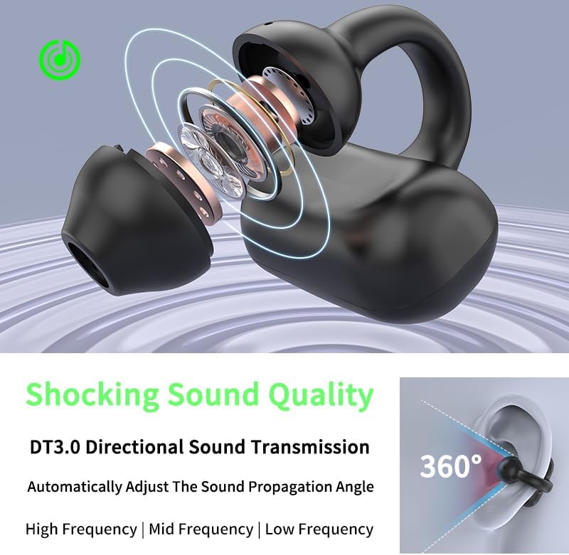 Auriculares abiertos con clip para la oreja, Bluetooth con clip para la oreja, para entrenamiento, ciclismo, correr, deportes, escuchar una novela