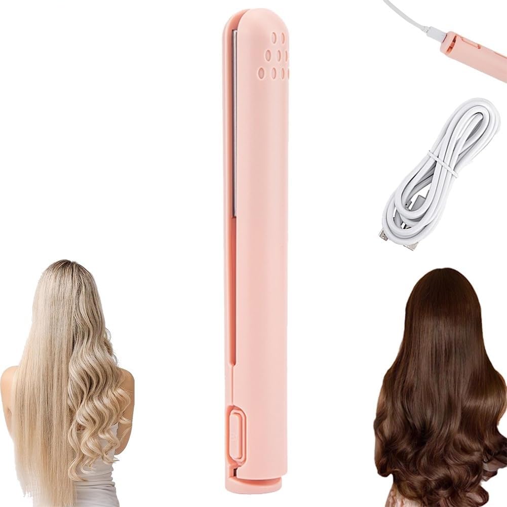 Mini rizador de doble propósito, mini plancha plana 2 en 1, mini rizador de pelo doble, mini rizador de pelo doble recargable por USB, pequeño