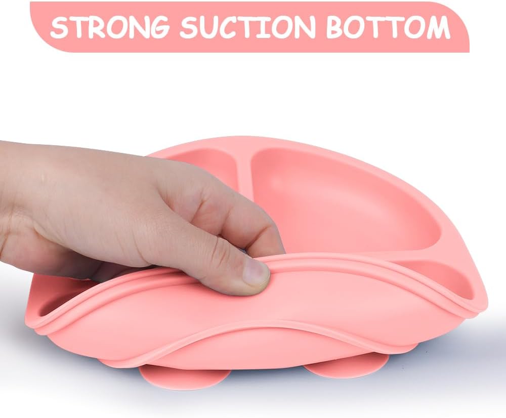 Vicloon Platos para niños pequeños, 2 platos de silicona para bebés, placas de succión sin BPA con tapas para bebés y niños pequeños, función de
