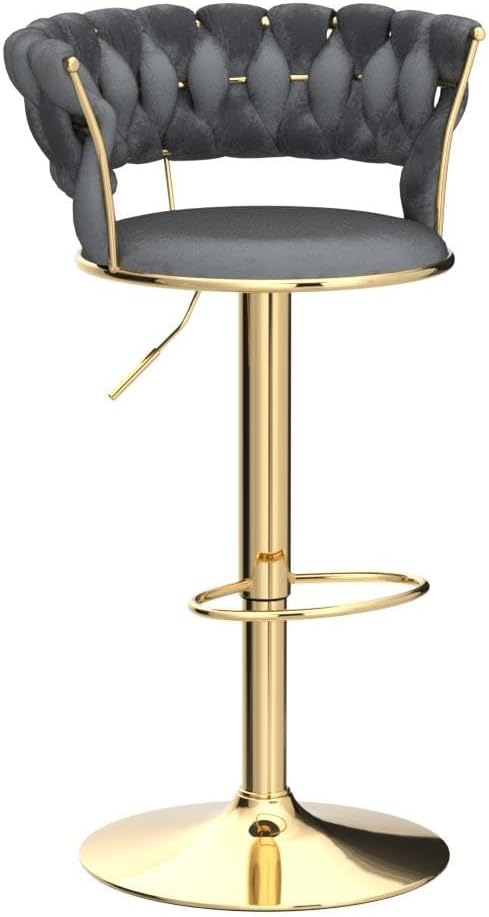 KINFFICT Juego de 2 taburetes de bar giratorios de terciopelo, taburetes de bar ajustables con respaldo tejido, sillas de comedor tapizadas,