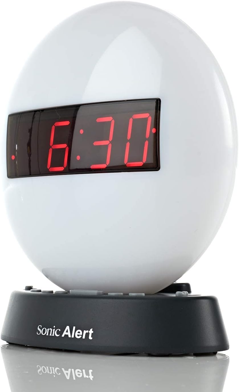 Sonic Alert Glow Soft White Night Light Alarm Clock – Loud & Compact Alarm Clock for Bedroom – Battery Backup & Full Range Dimmer – Easy to Set