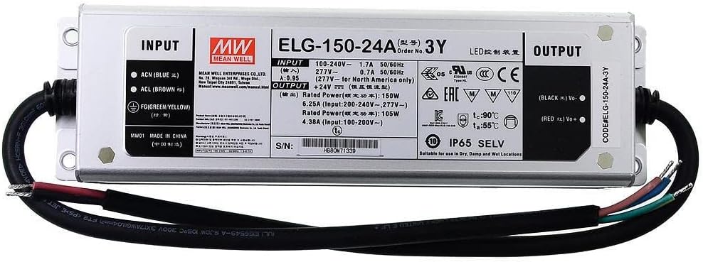 MW Mean Well carcasa metálica ELG-150-122436424854A-3Y con función PFC 3 en 1DALItemporizador atenuaciónC.V. o C.C.IP67 fuente de alimentación
