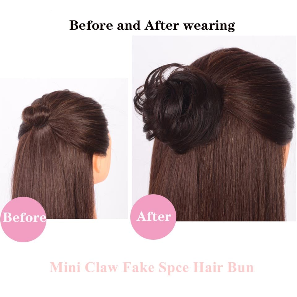 2 piezas de mini garra de pelo sintético de moño sintético desordenado en moño desordenado, extensiones de cabello para mujeres y niñas