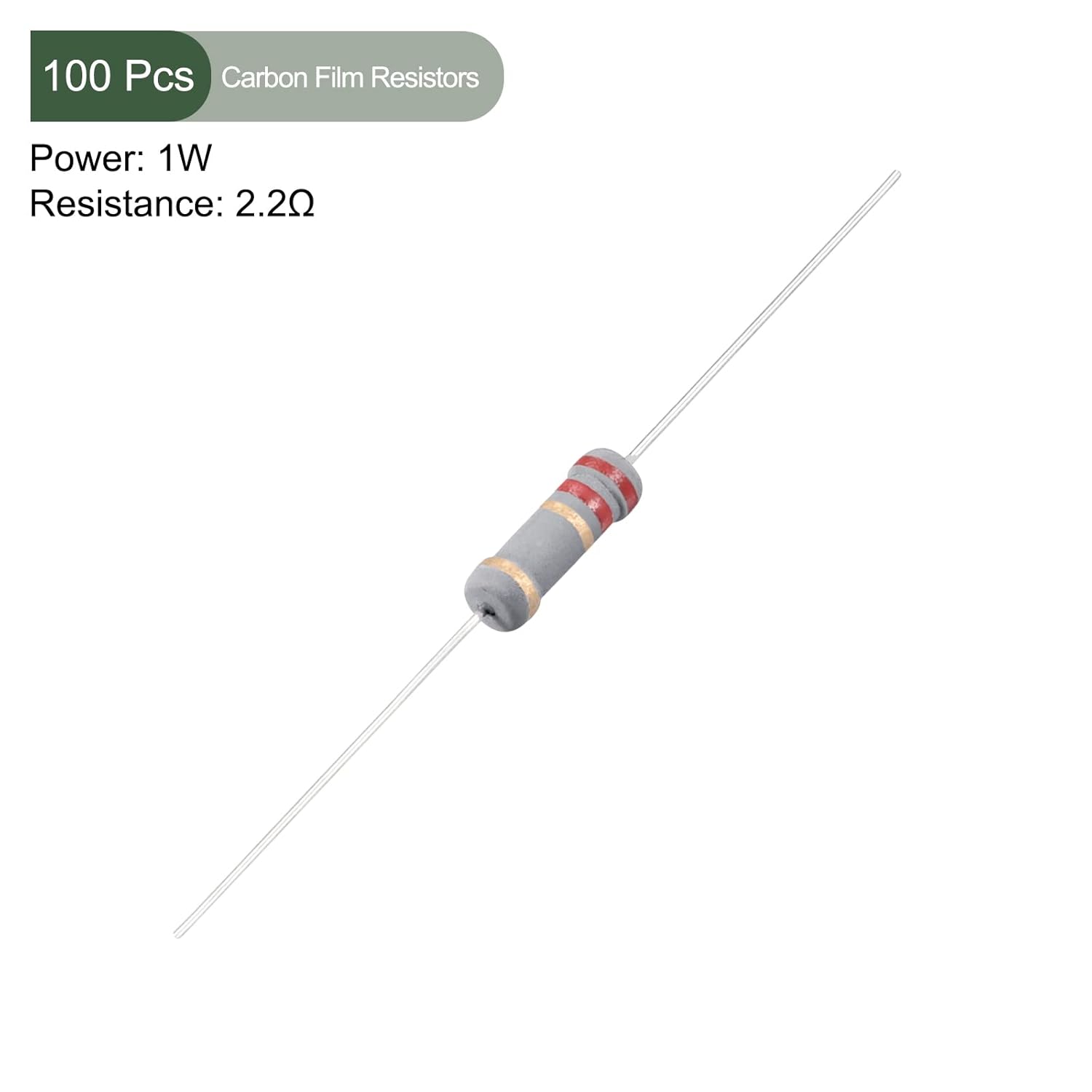YOKIVE 100 resistencias de película de carbono, 1 W 2.2 ohmios, 5% de tolerancias, buenas para proyectos electrónicos de bricolaje (4 bandas de