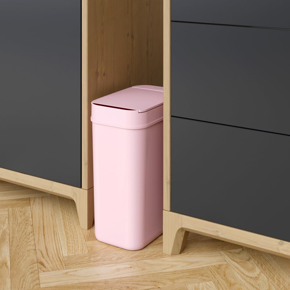 iTouchless Cubo de basura de baño rosa con sensor de 3 galones, 10 litros, delgado, sin contacto, pequeño, automático, con tapa, estrecho control de