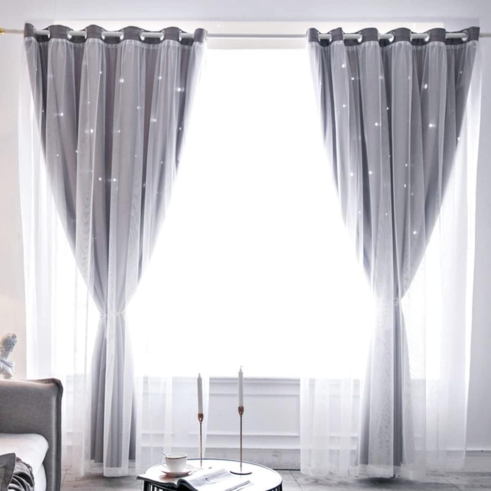 Tongcan Cortinas opacas con diseño de estrellas para dormitorio de niños, cortinas con ojales en la parte superior, para cuarto de bebé, sala de