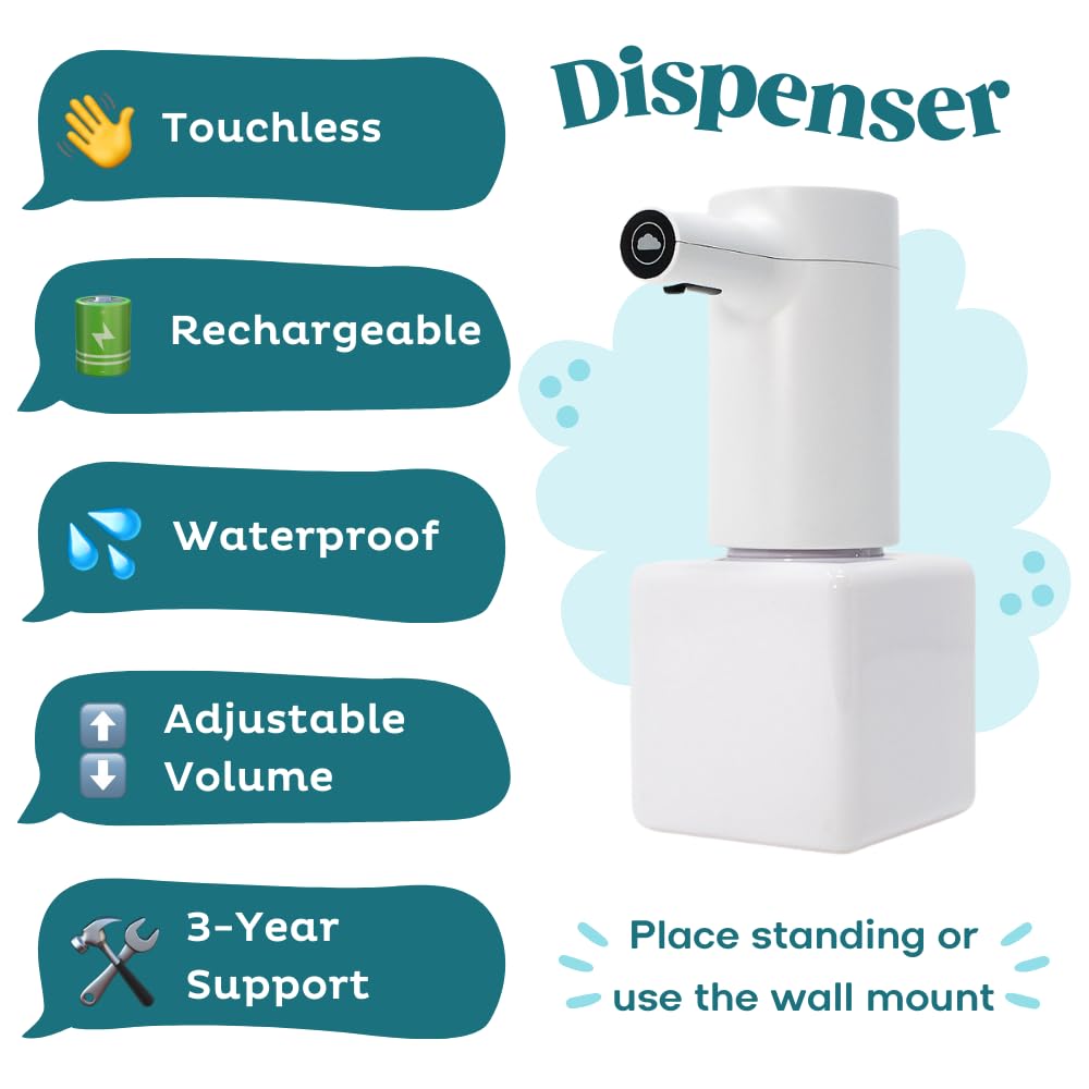 Dispensador de espuma de papel higiénico, sin contacto, impermeable, recargable, 100% desechable, ingredientes naturales, alternativa ecológica para