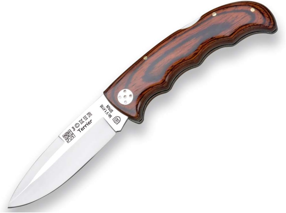 Joker Cuchillo plegable de bolsillo de caza Terrier NR20, mango de resistencia rojo y hoja de 3.54 pulgadas MOVA, herramienta de pesca, caza,