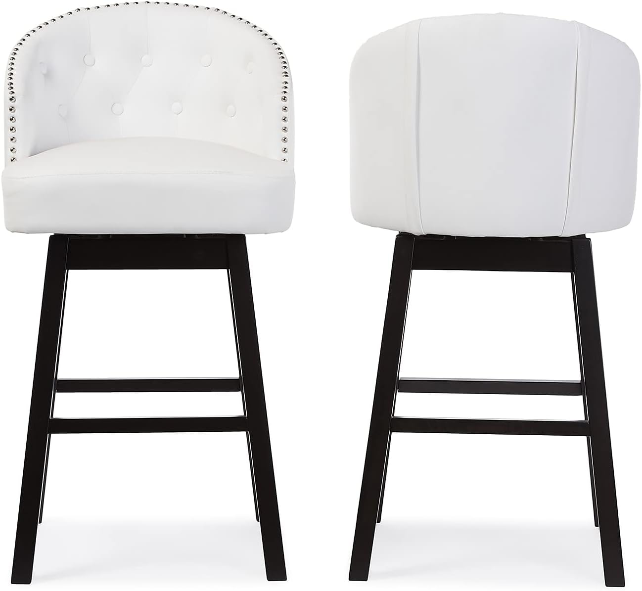 Baxton Studio Avril – Taburete giratorio de piel sintética blanca moderna y contemporánea con adornos de cabezas de clavos