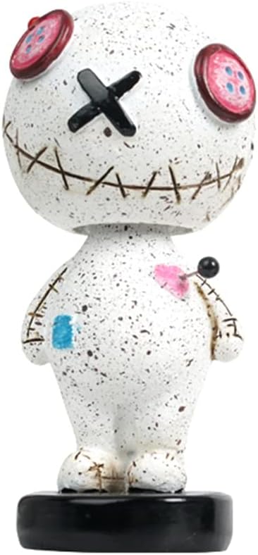 Adorno de cabeza temblorosa de Halloween, muñeca de vudú con base, decoración de tablero de instrumentos de automóvil, figura de vudú de terror,