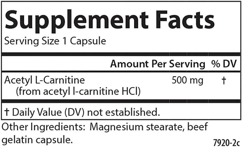 Carlson Labs Acetil L-Carnitina, 500 mg, 60 cápsulas