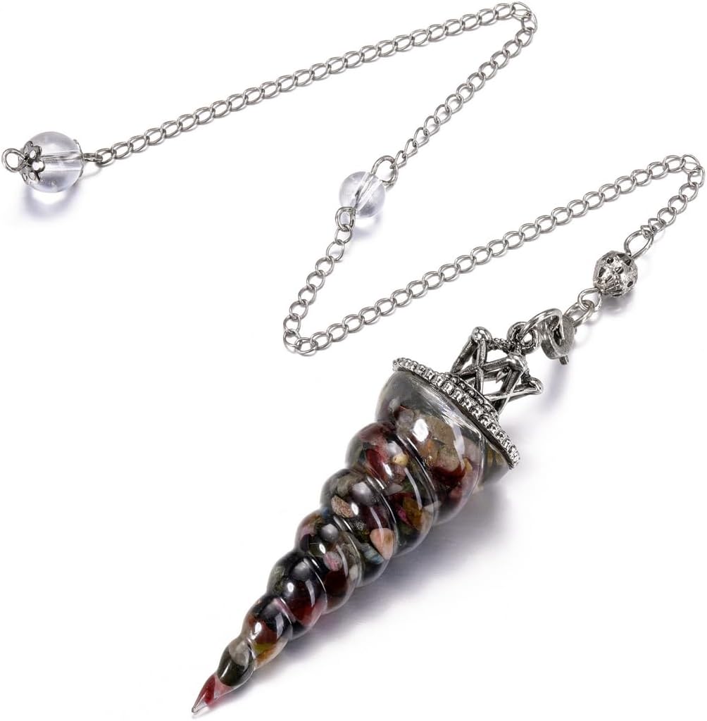 CrystalTears Péndulo de cristal de turmalina para curación de adivinación, cristal de punto espiritual, piedra preciosa de resina para radiestesia,